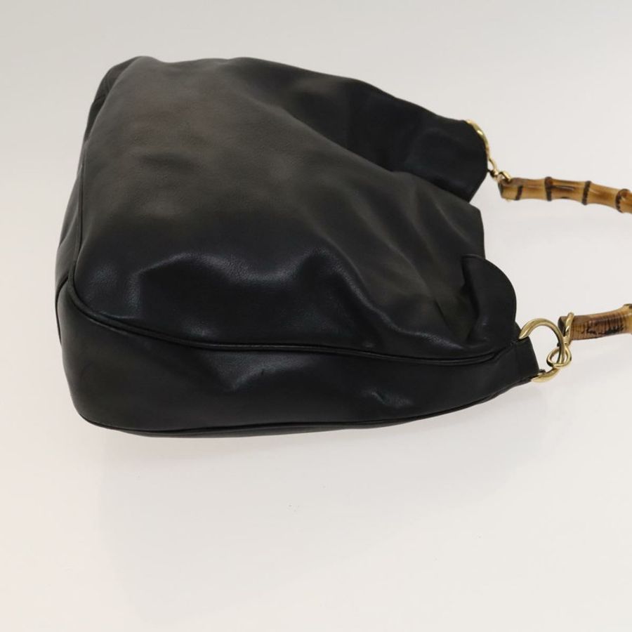 【日本直送】GUCCI 竹節手提包 皮革 黑色 金色 001 2058 1577 0 Auth 118294-2