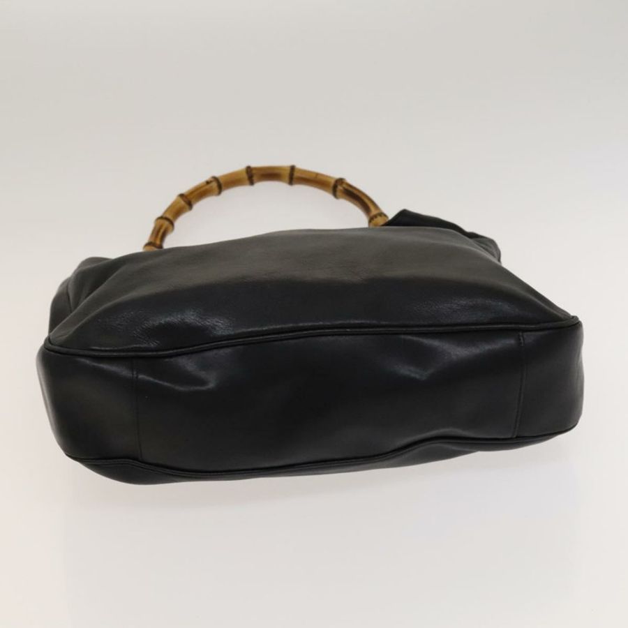 【日本直送】GUCCI 竹節手提包 皮革 黑色 金色 001 2058 1577 0 Auth 118294-4