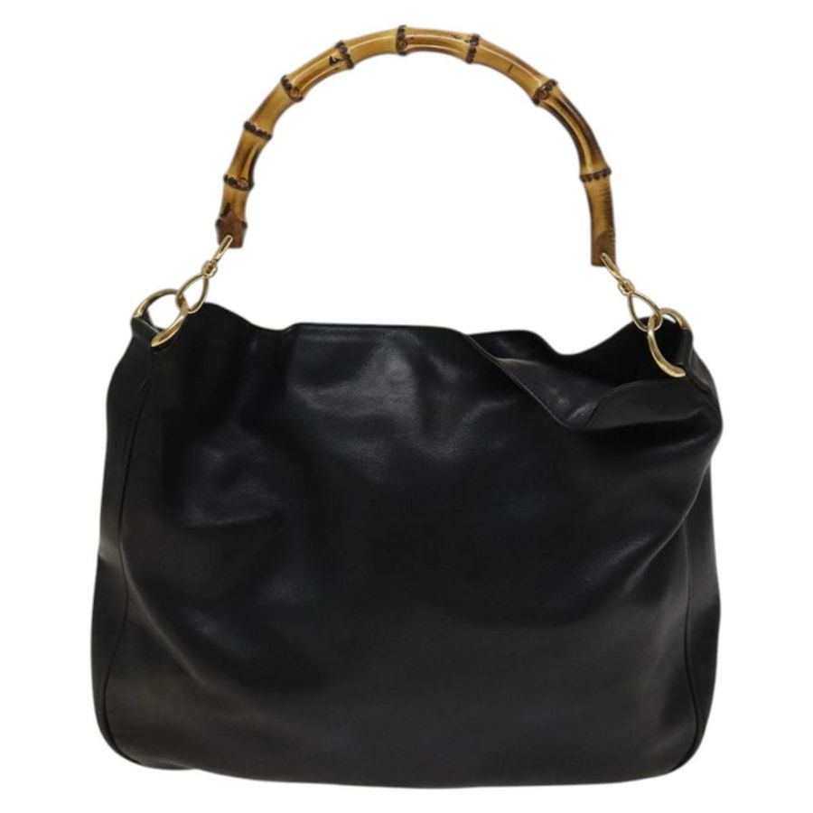【日本直送】GUCCI 竹節手提包 皮革 黑色 金色 001 2058 1577 0 Auth 118294-12