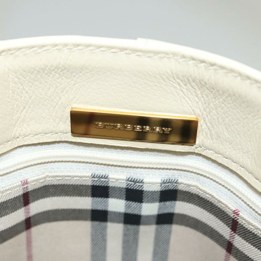 【日本直送】BURBERRY 手提包 皮革 米色 金色 正品 BA1065-10