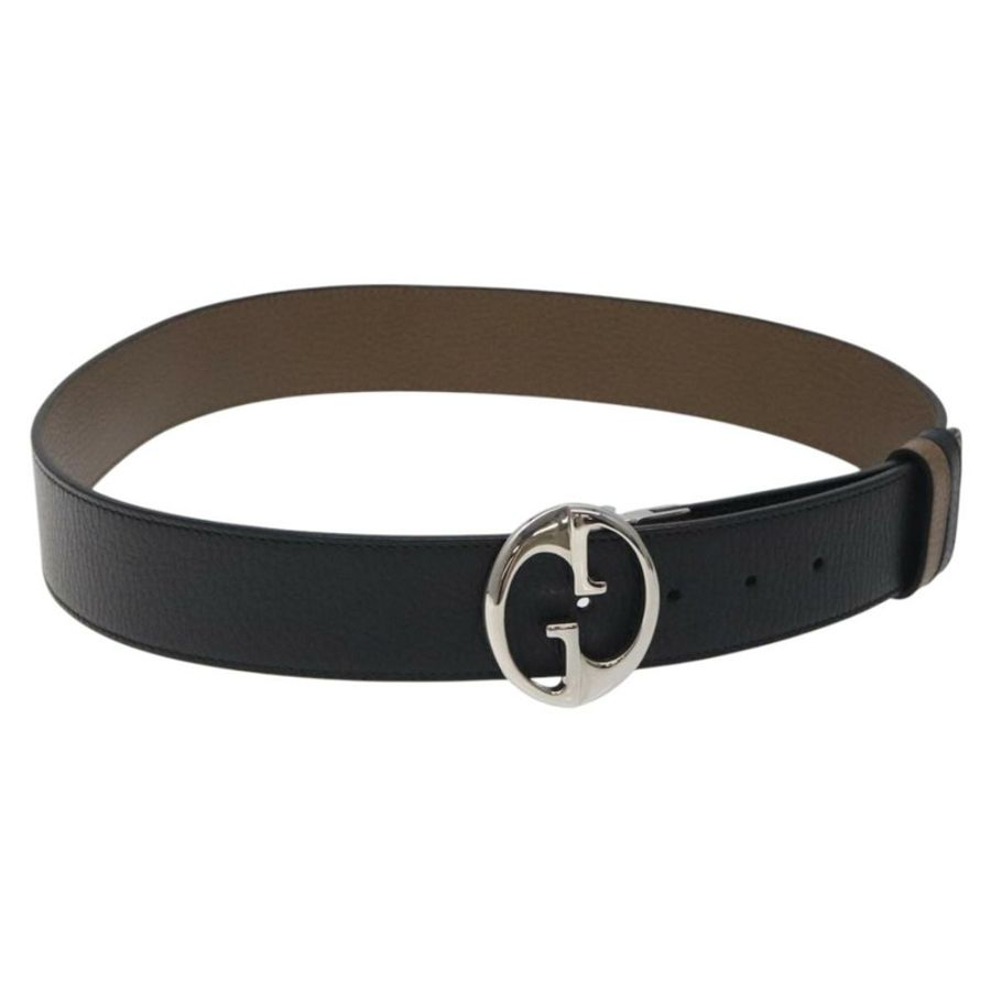 【日本直送】GUCCI 皮帶 真皮 暢貨 37.4吋 黑色 銀色 449715 Auth am8061-0