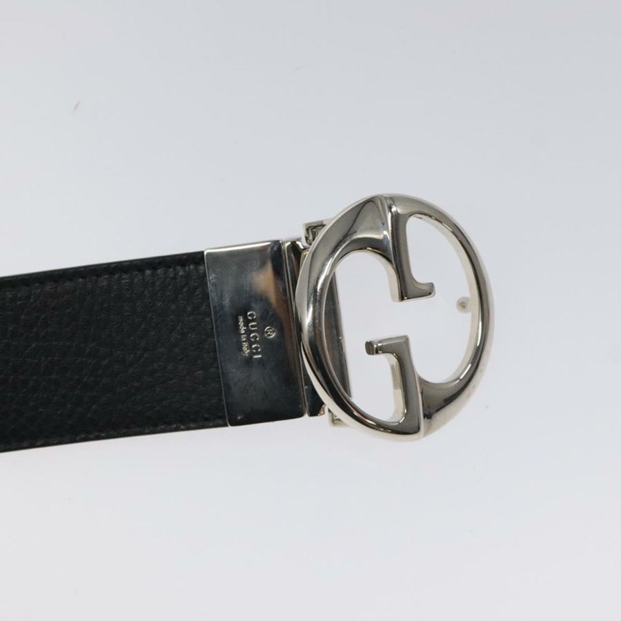 【日本直送】GUCCI 皮帶 真皮 暢貨 37.4吋 黑色 銀色 449715 Auth am8061-7