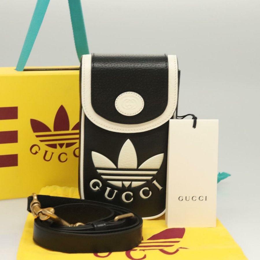 【日本直送】GUCCI Adidas聯名單肩包，皮革材質，黑色金色，正品 bs24542-11