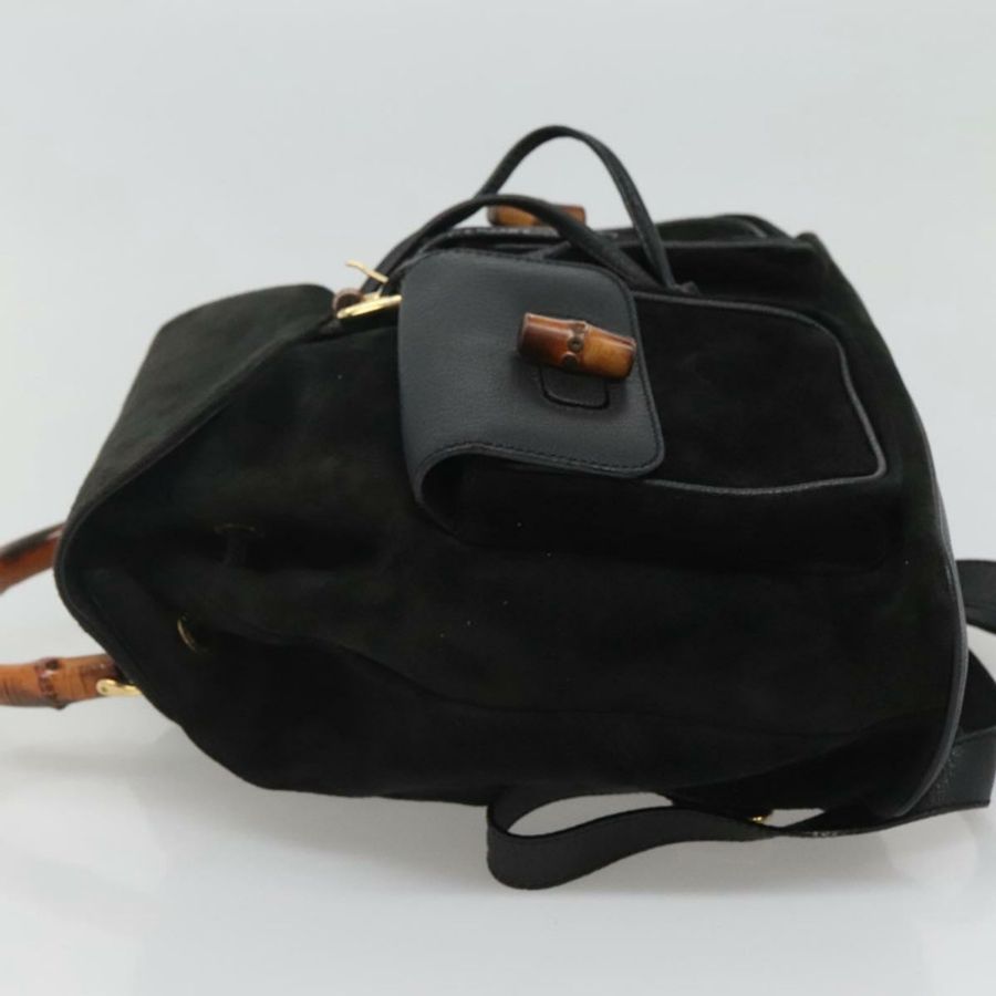 【日本直送】GUCCI 竹編雙肩包 絨面革 黑色 金色 正品 120117-2