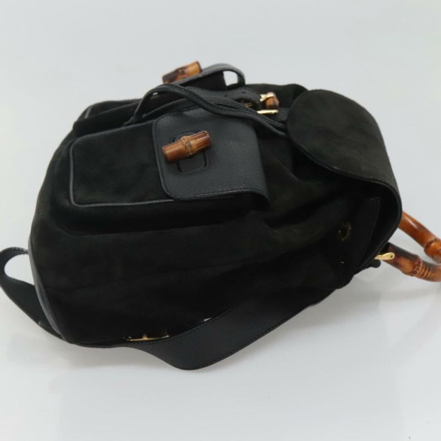 【日本直送】GUCCI 竹編雙肩包 絨面革 黑色 金色 正品 120117-3