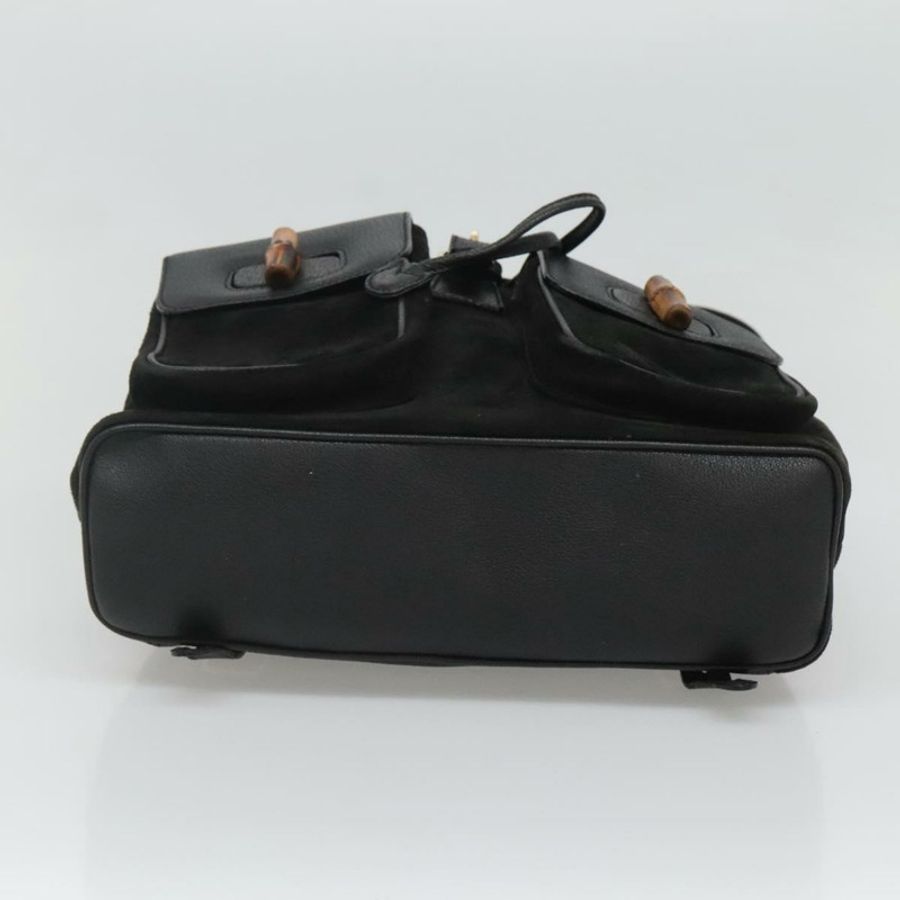 【日本直送】GUCCI 竹編雙肩包 絨面革 黑色 金色 正品 120117-4