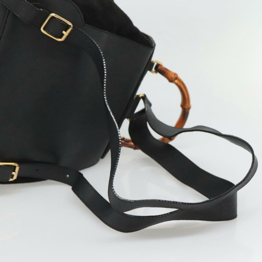【日本直送】GUCCI 竹編雙肩包 絨面革 黑色 金色 正品 120117-7