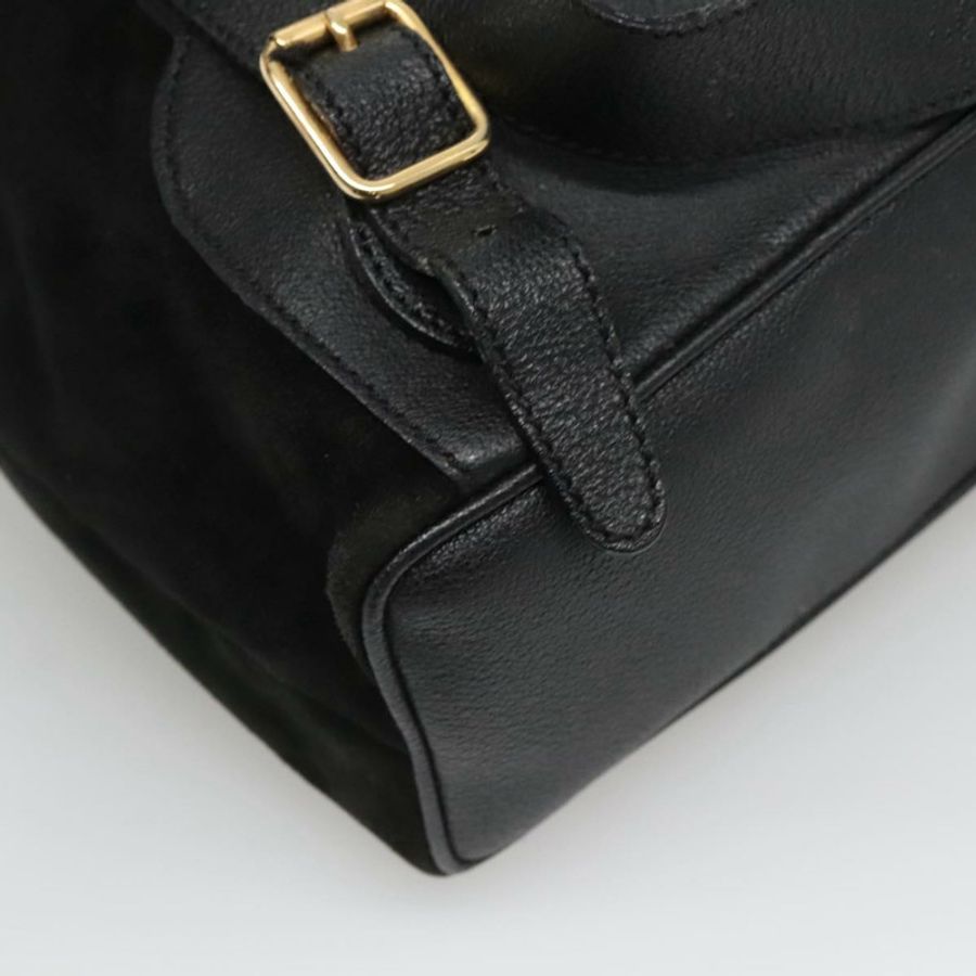 【日本直送】GUCCI 竹編雙肩包 絨面革 黑色 金色 正品 120117-8