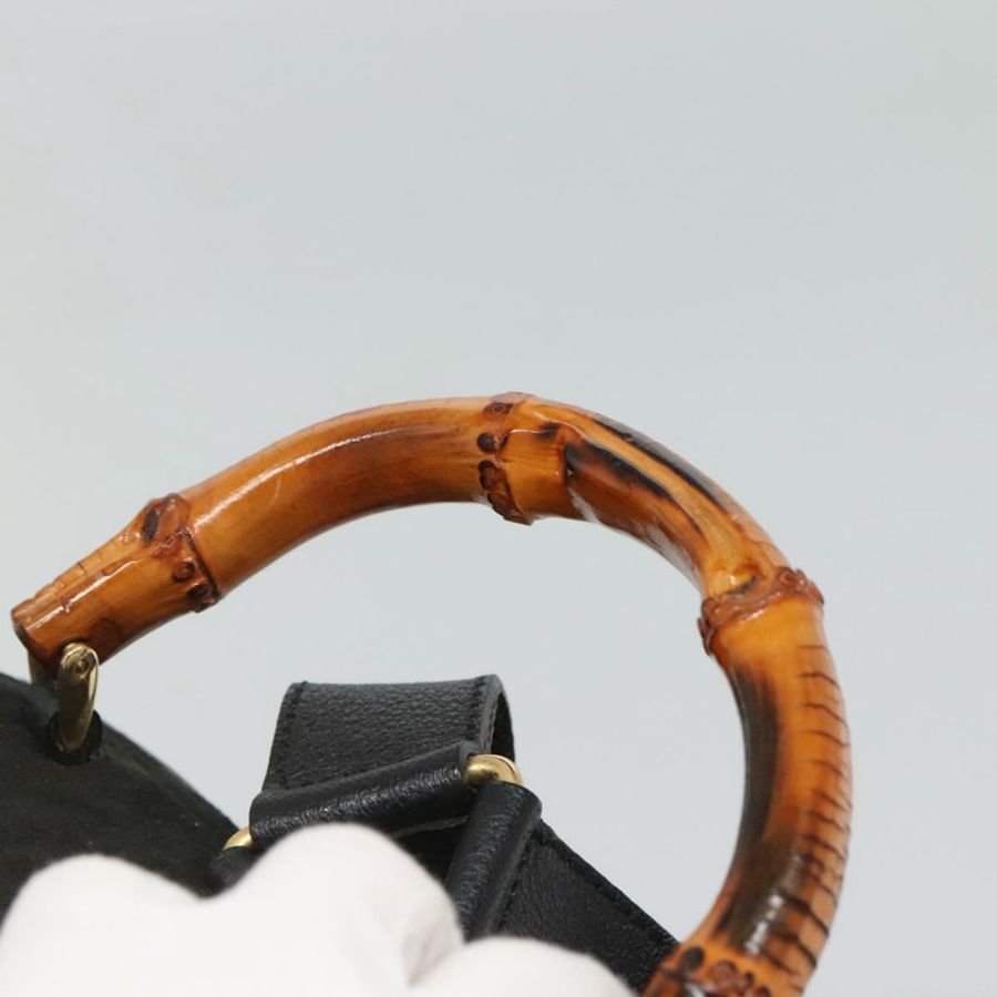 【日本直送】GUCCI 竹編雙肩包 絨面革 黑色 金色 正品 120117-13