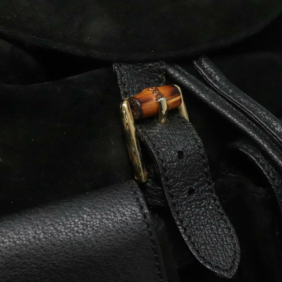 【日本直送】GUCCI 竹編雙肩包 絨面革 黑色 金色 正品 120117-18
