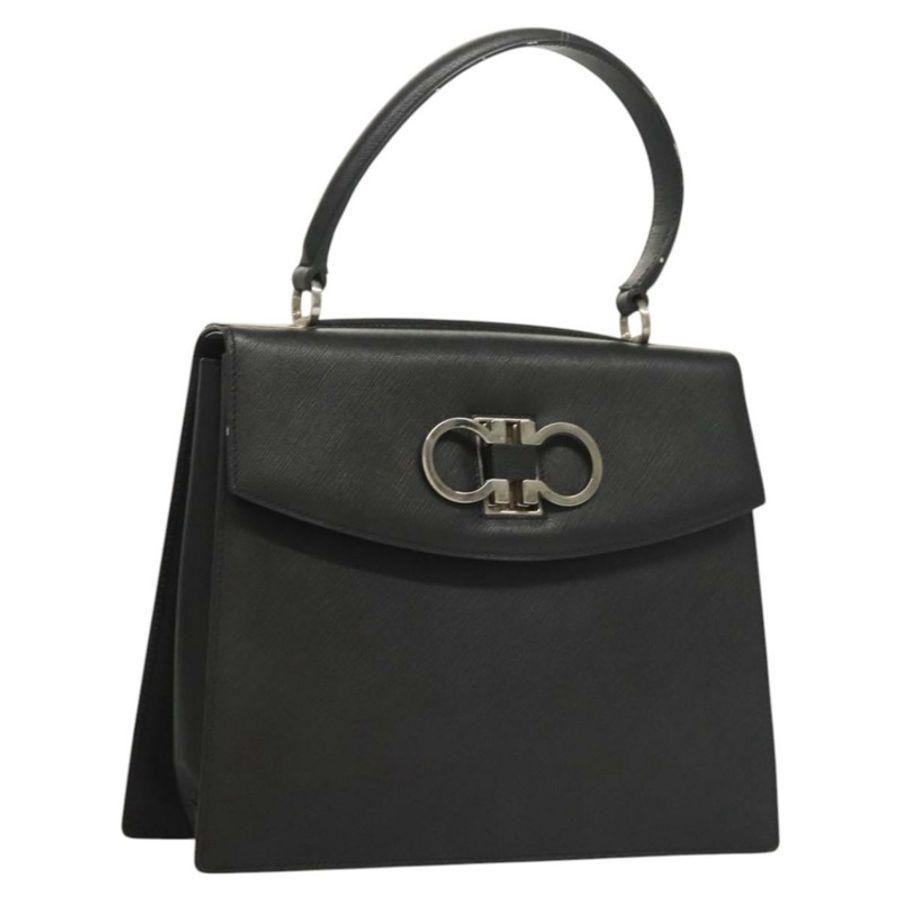【日本直送】Salvatore Ferragamo Gancini 手提包 皮革 黑色 銀色 正品 119734-0