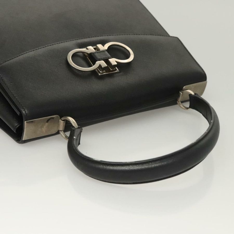 【日本直送】Salvatore Ferragamo Gancini 手提包 皮革 黑色 銀色 正品 119734-5