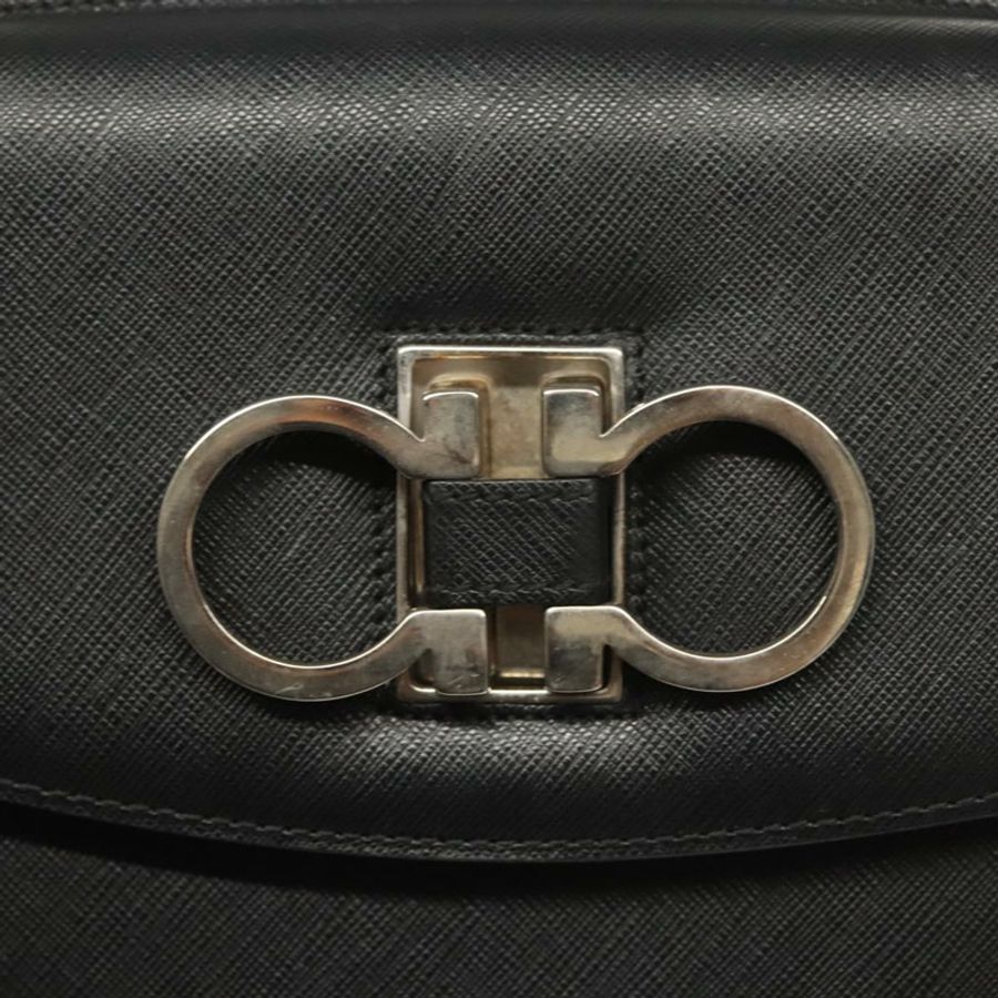 【日本直送】Salvatore Ferragamo Gancini 手提包 皮革 黑色 銀色 正品 119734-8