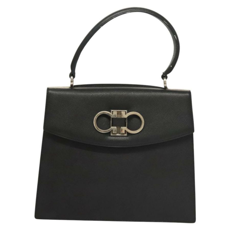 【日本直送】Salvatore Ferragamo Gancini 手提包 皮革 黑色 銀色 正品 119734-12