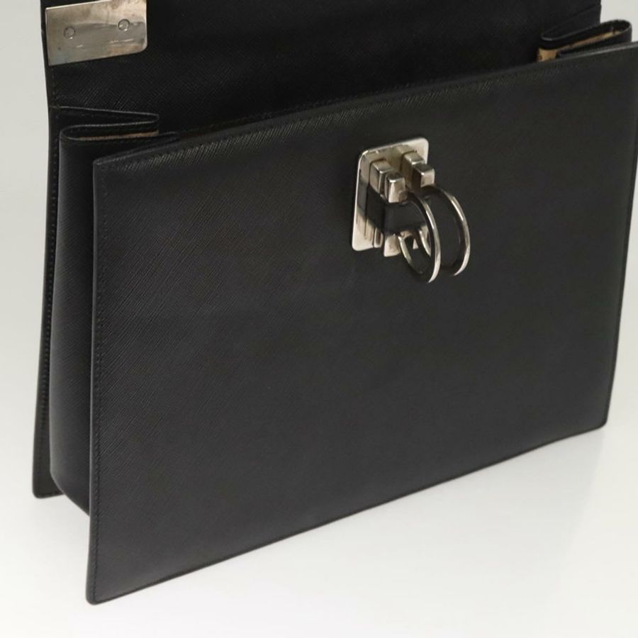 【日本直送】Salvatore Ferragamo Gancini 手提包 皮革 黑色 銀色 正品 119734-17