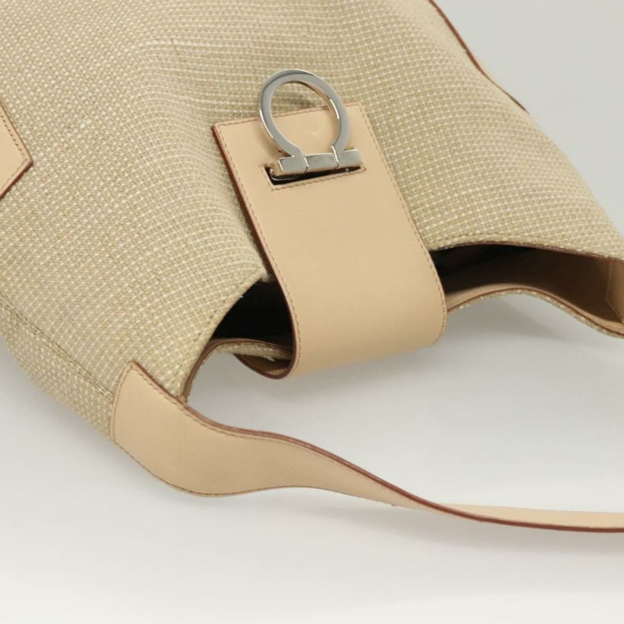 【日本直送】Salvatore Ferragamo Gancini 肩背包 帆布 皮革 米色 正品 120194-5