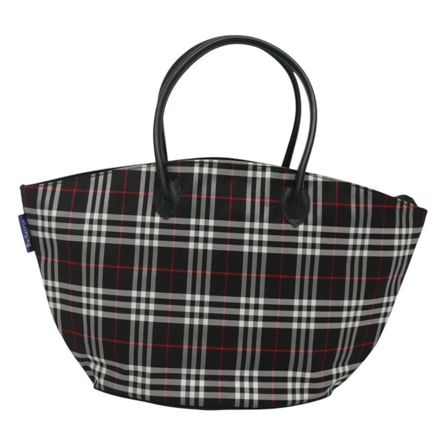【日本直送】Burberrys Nova Check Blue Label 托特包 尼龍 黑色 銀色 Auth kk486-1