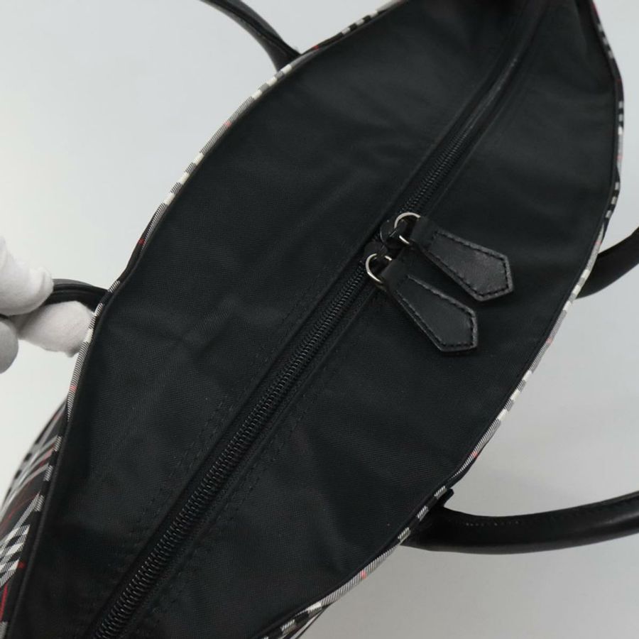 【日本直送】Burberrys Nova Check Blue Label 托特包 尼龍 黑色 銀色 Auth kk486-5