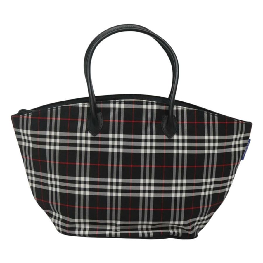 【日本直送】Burberrys Nova Check Blue Label 托特包 尼龍 黑色 銀色 Auth kk486-12