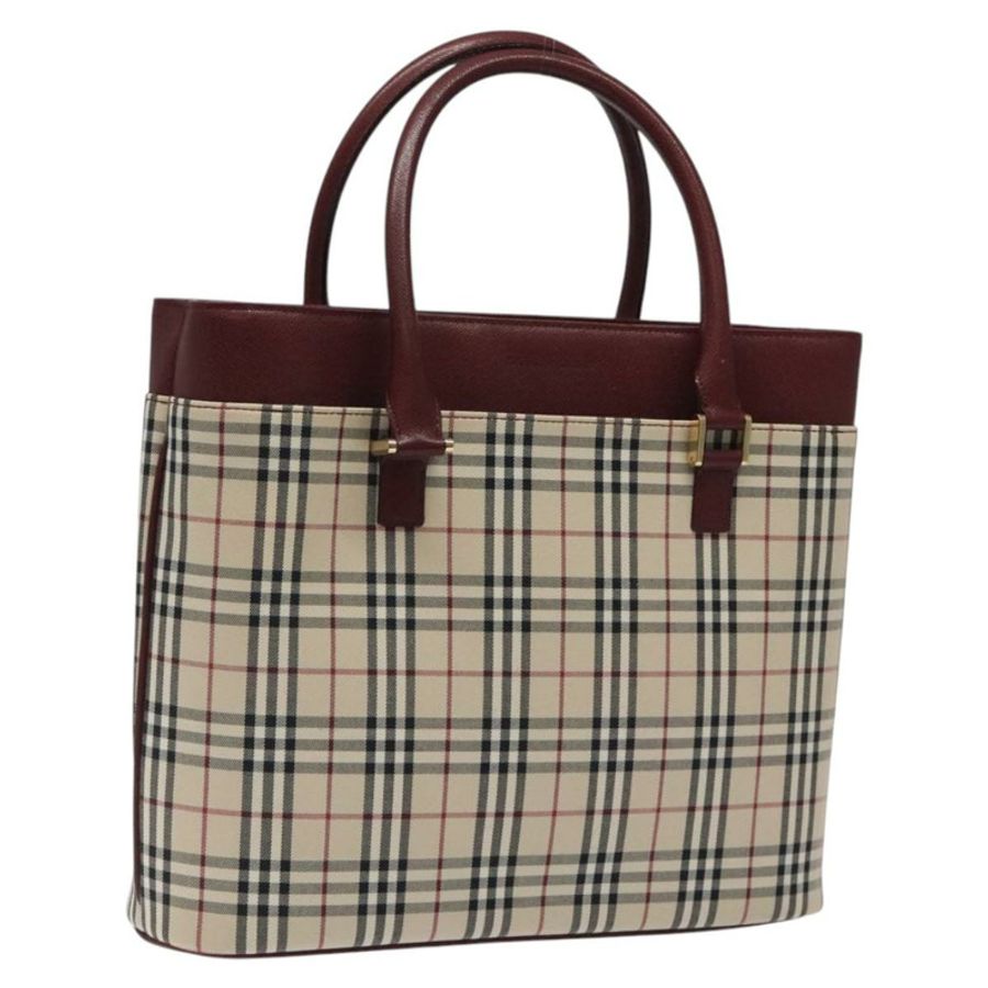 【日本直送】BURBERRY Nova 格紋手提包 帆布 米色 金色 正品 119890-0