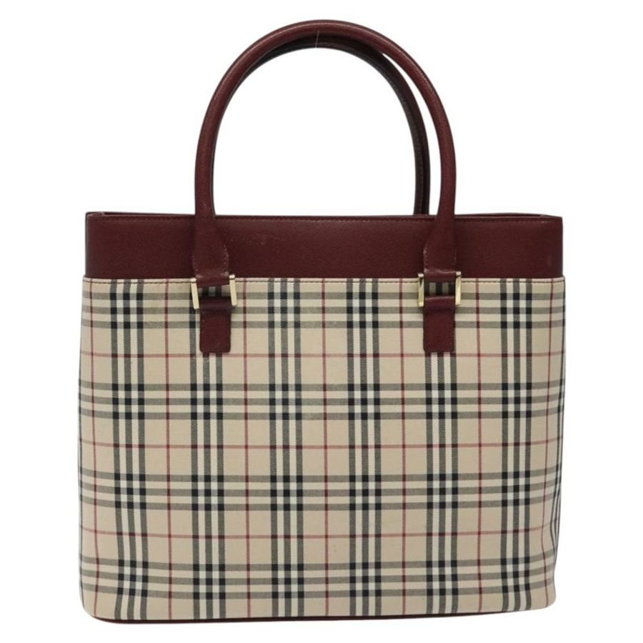 【日本直送】BURBERRY Nova 格紋手提包 帆布 米色 金色 正品 119890-1