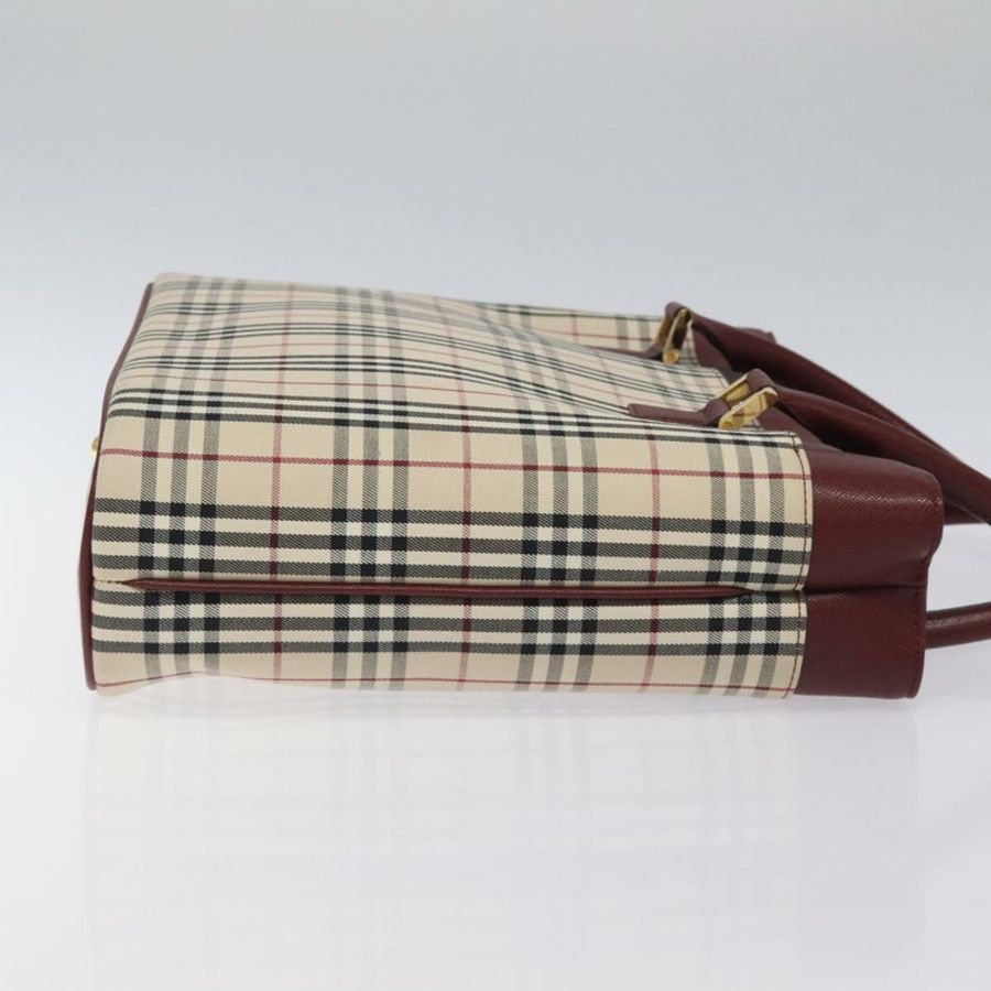 【日本直送】BURBERRY Nova 格紋手提包 帆布 米色 金色 正品 119890-2