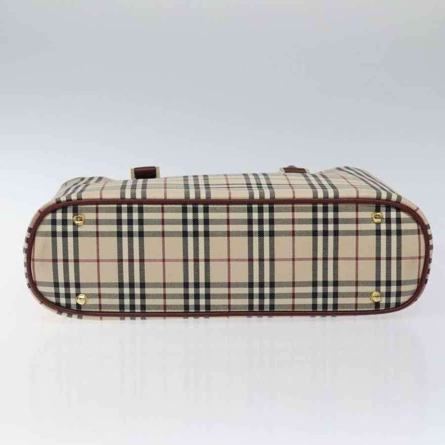 【日本直送】BURBERRY Nova 格紋手提包 帆布 米色 金色 正品 119890-4