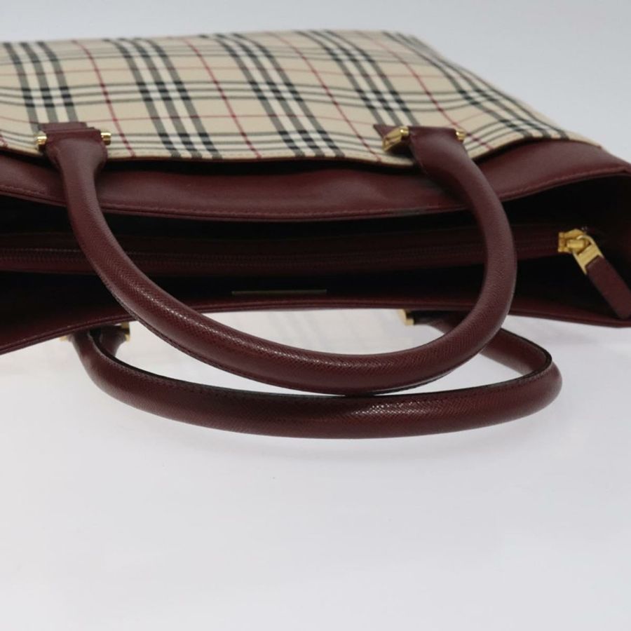 【日本直送】BURBERRY Nova 格紋手提包 帆布 米色 金色 正品 119890-6