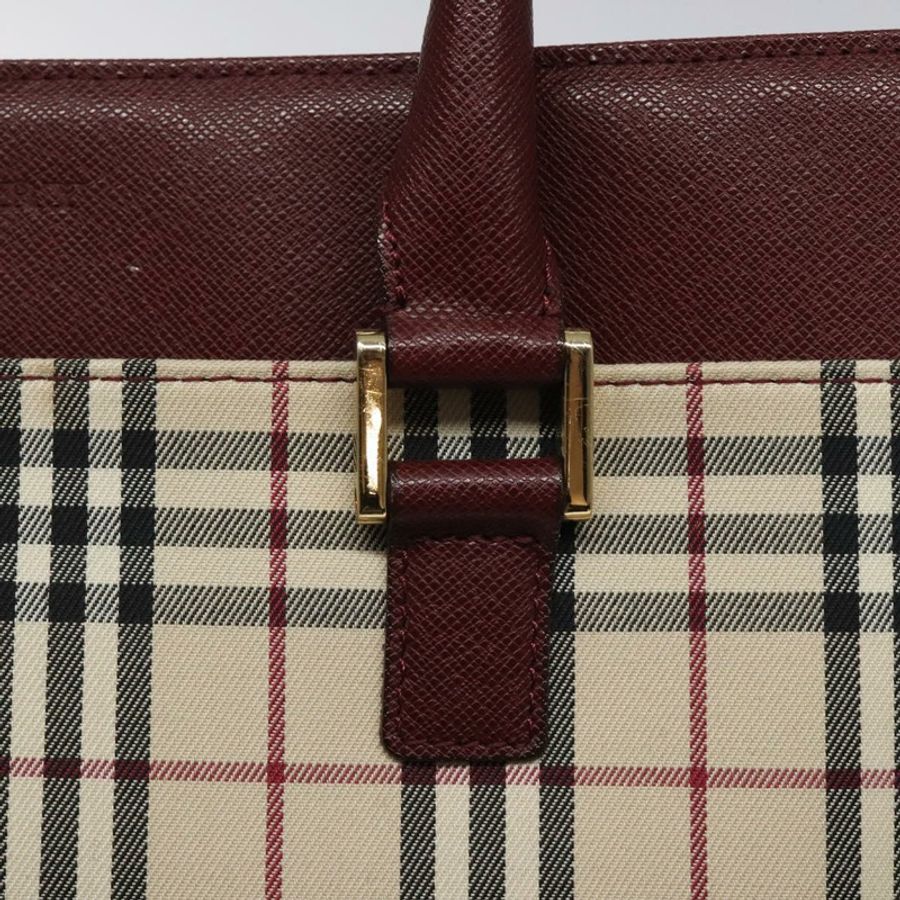 【日本直送】BURBERRY Nova 格紋手提包 帆布 米色 金色 正品 119890-9