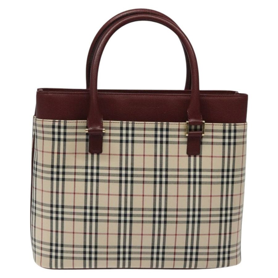 【日本直送】BURBERRY Nova 格紋手提包 帆布 米色 金色 正品 119890-12
