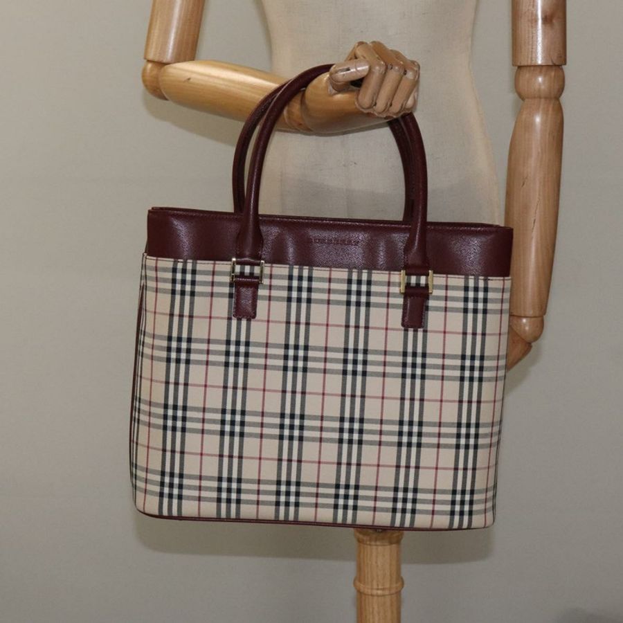 【日本直送】BURBERRY Nova 格紋手提包 帆布 米色 金色 正品 119890-24