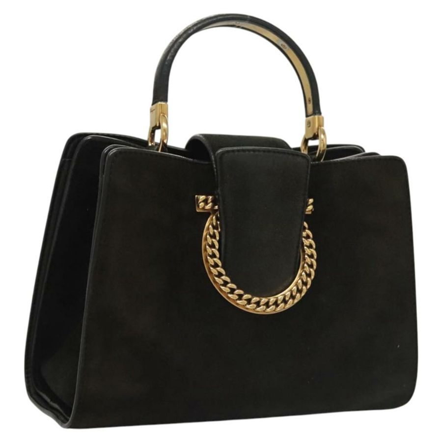 【日本直送】Salvatore Ferragamo Gancini 手袋 麂皮 金 黑色 正品 119192-0