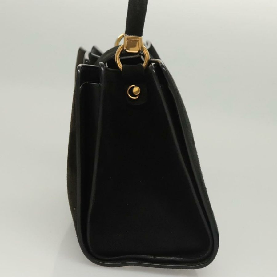 【日本直送】Salvatore Ferragamo Gancini 手袋 麂皮 金 黑色 正品 119192-2