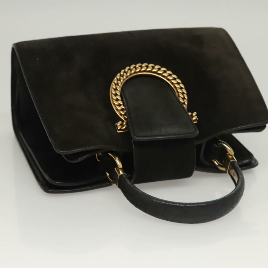 【日本直送】Salvatore Ferragamo Gancini 手袋 麂皮 金 黑色 正品 119192-5