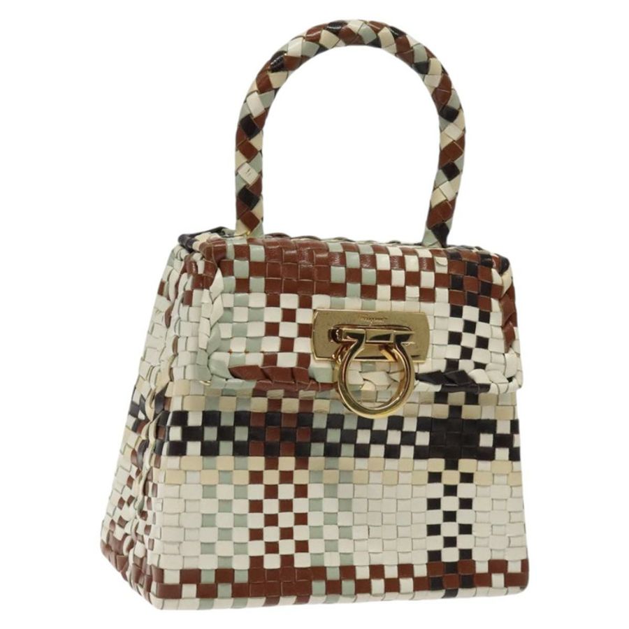 【日本直送】Salvatore Ferragamo Gancini 手提包 皮革 白色 金色 正品 119098-0