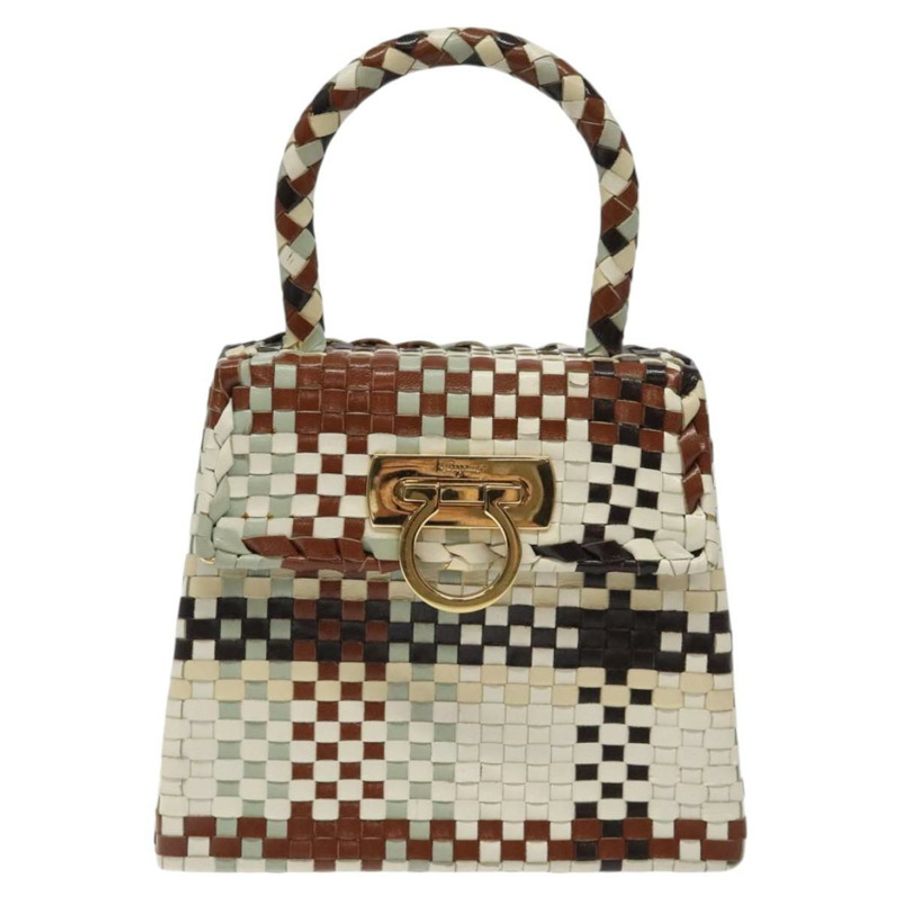 【日本直送】Salvatore Ferragamo Gancini 手提包 皮革 白色 金色 正品 119098-12