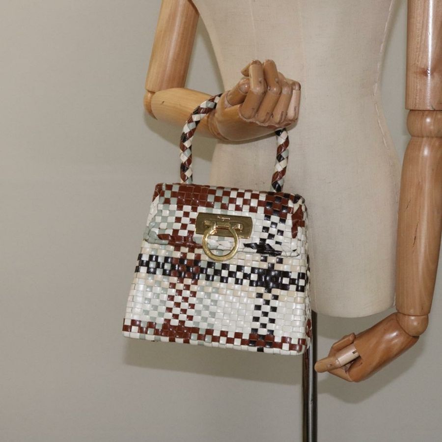 【日本直送】Salvatore Ferragamo Gancini 手提包 皮革 白色 金色 正品 119098-20