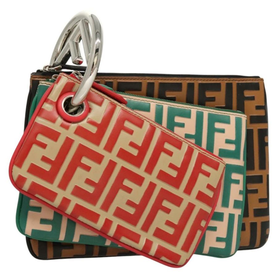 【日本直送】FENDI Zucca帆布三層手拿包 黑色 棕色 紅色 正品 ac3770-0