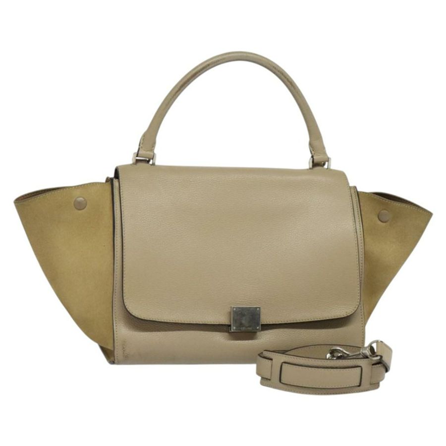 【日本直送】CELINE Trapeze 手提包 皮革 2way 米色 銀色 Auth hk2502-0