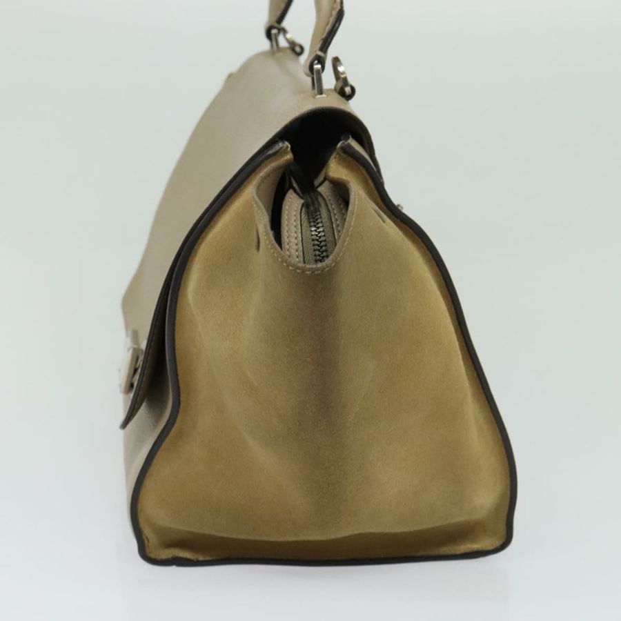 【日本直送】CELINE Trapeze 手提包 皮革 2way 米色 銀色 Auth hk2502-3