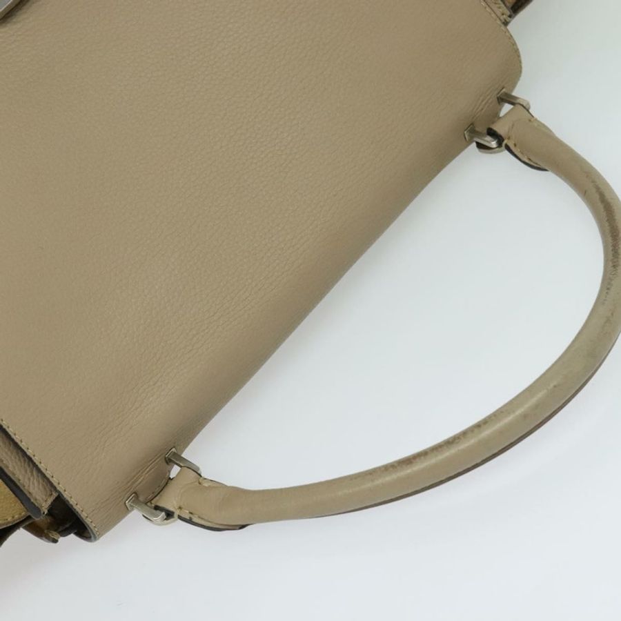 【日本直送】CELINE Trapeze 手提包 皮革 2way 米色 銀色 Auth hk2502-5