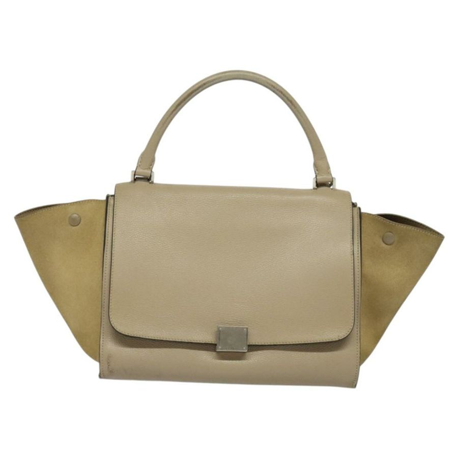 【日本直送】CELINE Trapeze 手提包 皮革 2way 米色 銀色 Auth hk2502-12