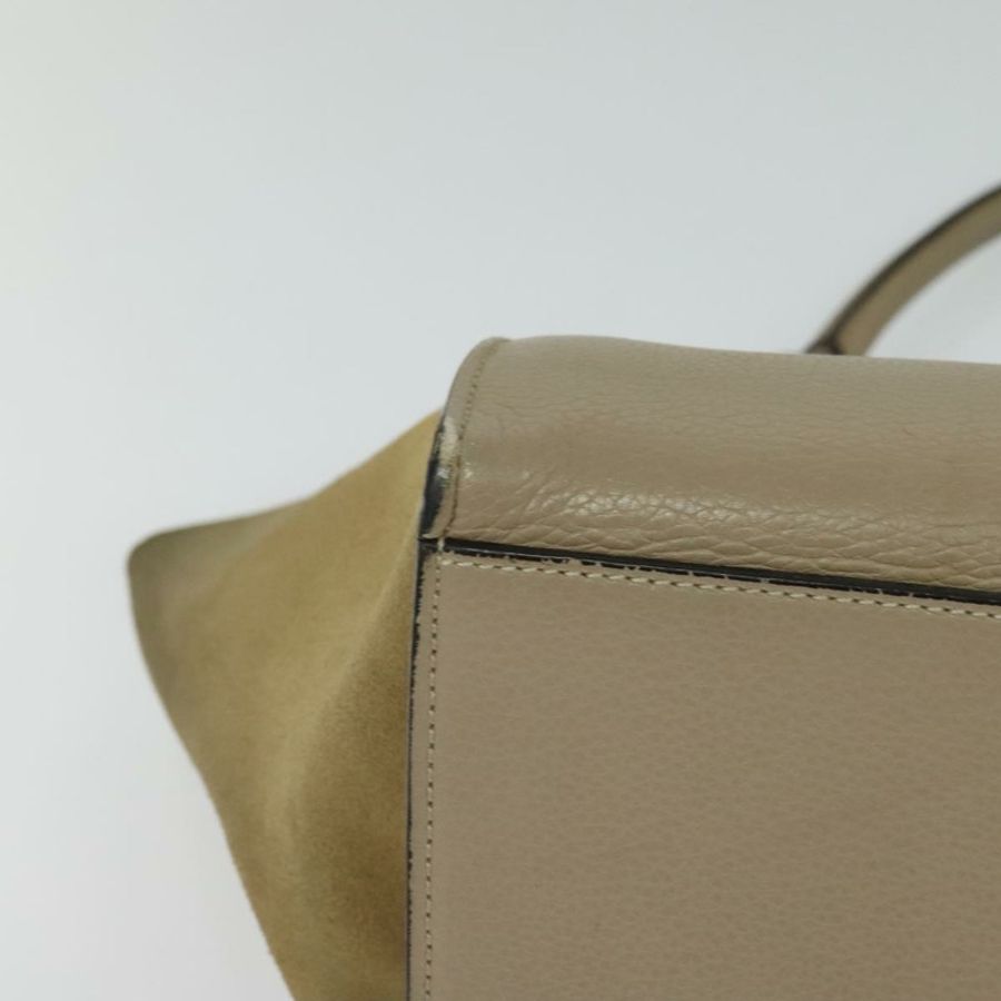 【日本直送】CELINE Trapeze 手提包 皮革 2way 米色 銀色 Auth hk2502-14
