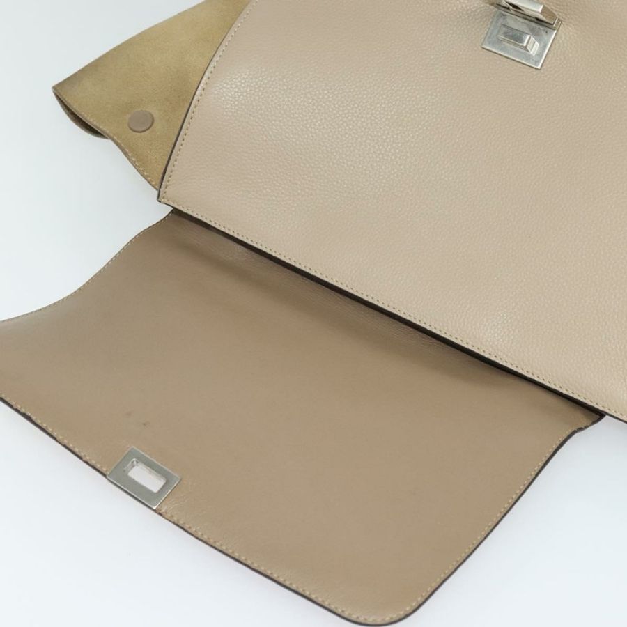 【日本直送】CELINE Trapeze 手提包 皮革 2way 米色 銀色 Auth hk2502-17