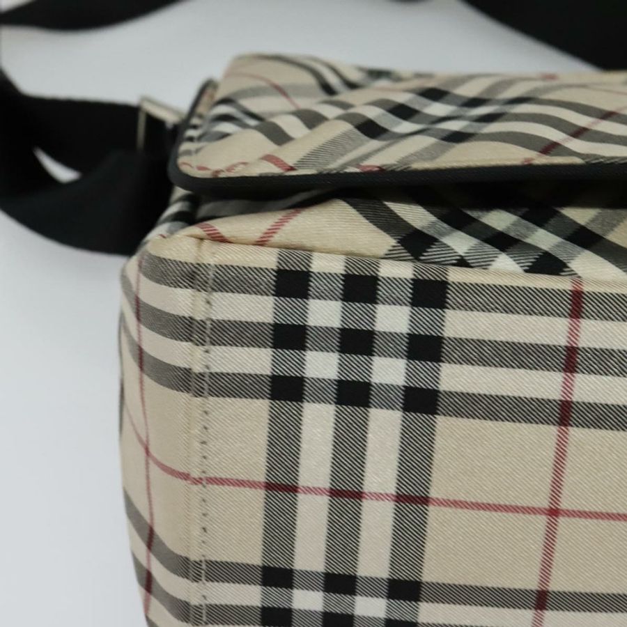【日本直送】BURBERRY Nova 格紋藍標單肩包 尼龍 米色 銀色 正品 kk460-8