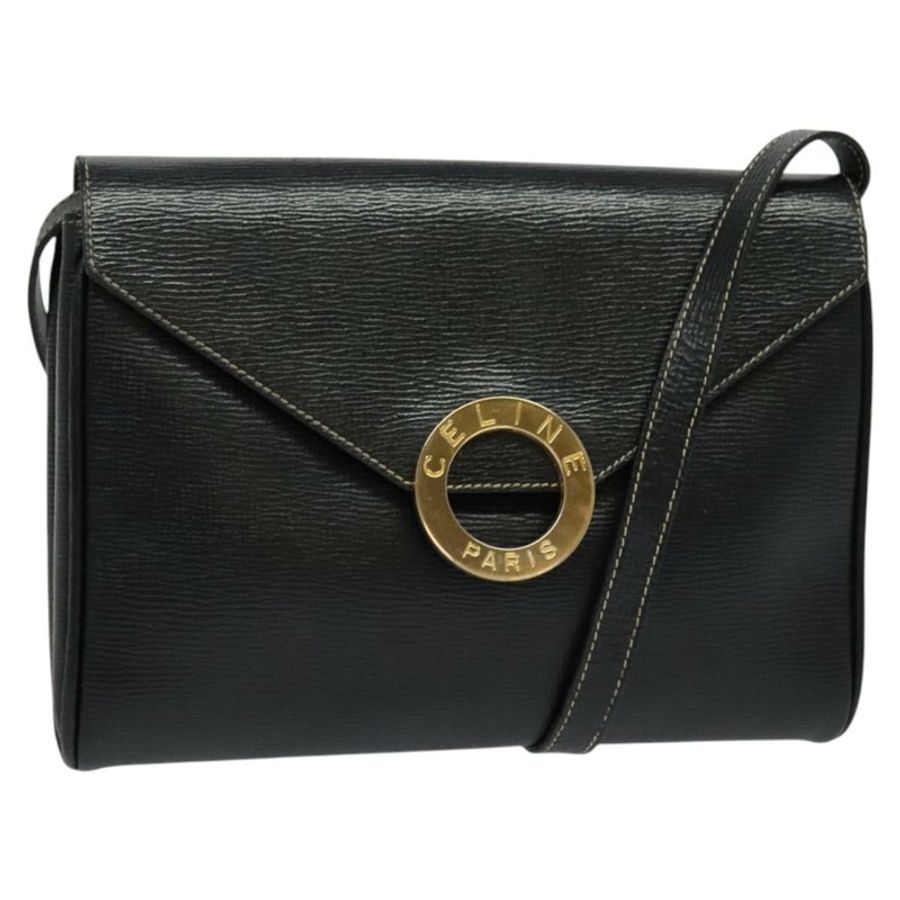 【日本直送】CELINE 圓形手提包 皮革 黑色 金色 正品 120926-0