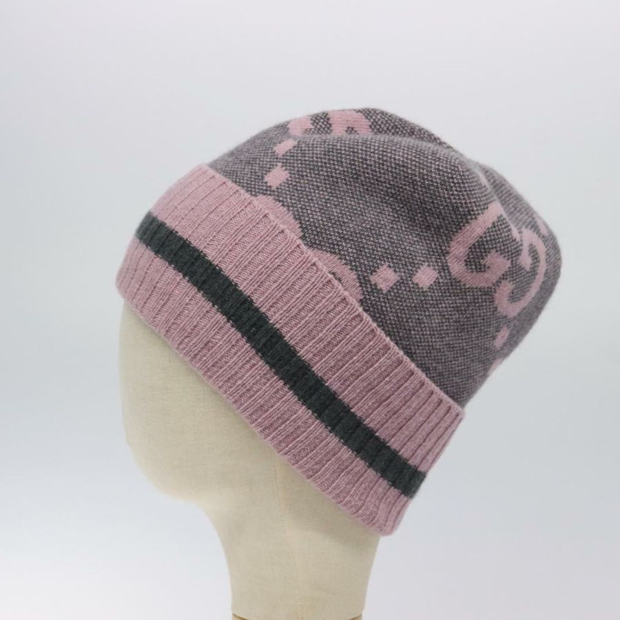 【日本直送】GUCCI GG帆布針織帽 羊絨色 M 粉紅色 676827 Auth am8353-2