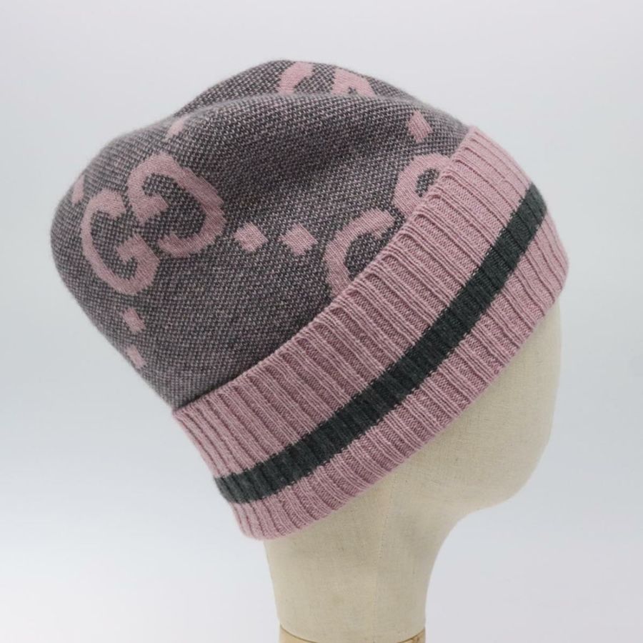 【日本直送】GUCCI GG帆布針織帽 羊絨色 M 粉紅色 676827 Auth am8353-3