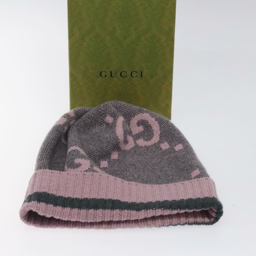 【日本直送】GUCCI GG帆布針織帽 羊絨色 M 粉紅色 676827 Auth am8353-11