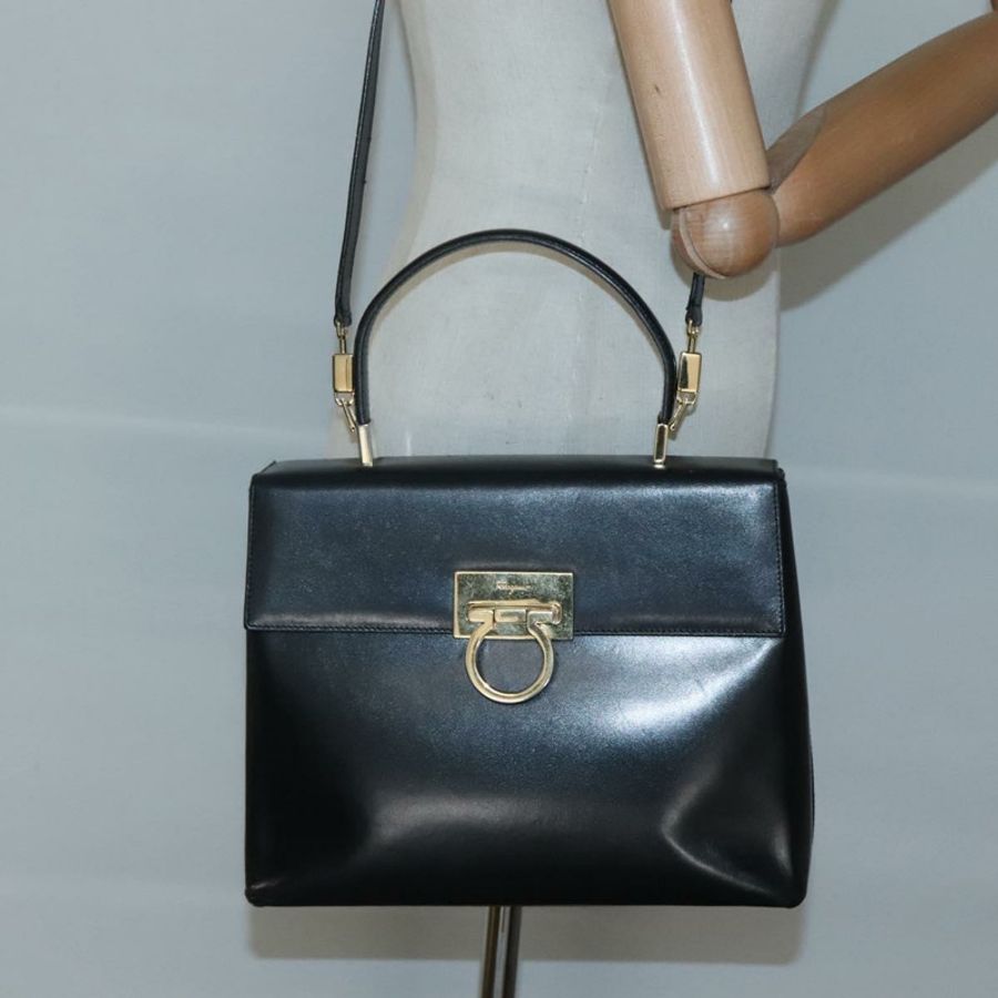 【日本直送】Salvatore Ferragamo Gancini 手提包 皮革 兩用 黑色 金色 正品 120978-21